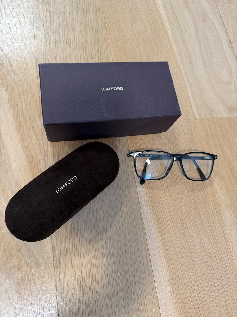 Tom Ford Black and Gold Rectangular Eyeglasses with Branded Case